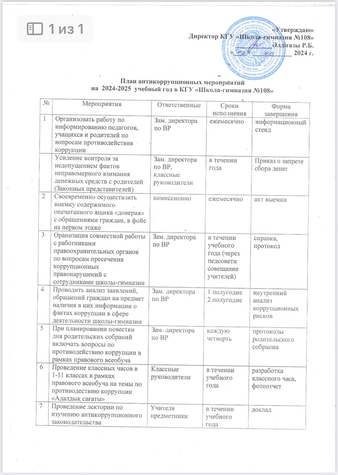 План мероприятий по устранению причин
