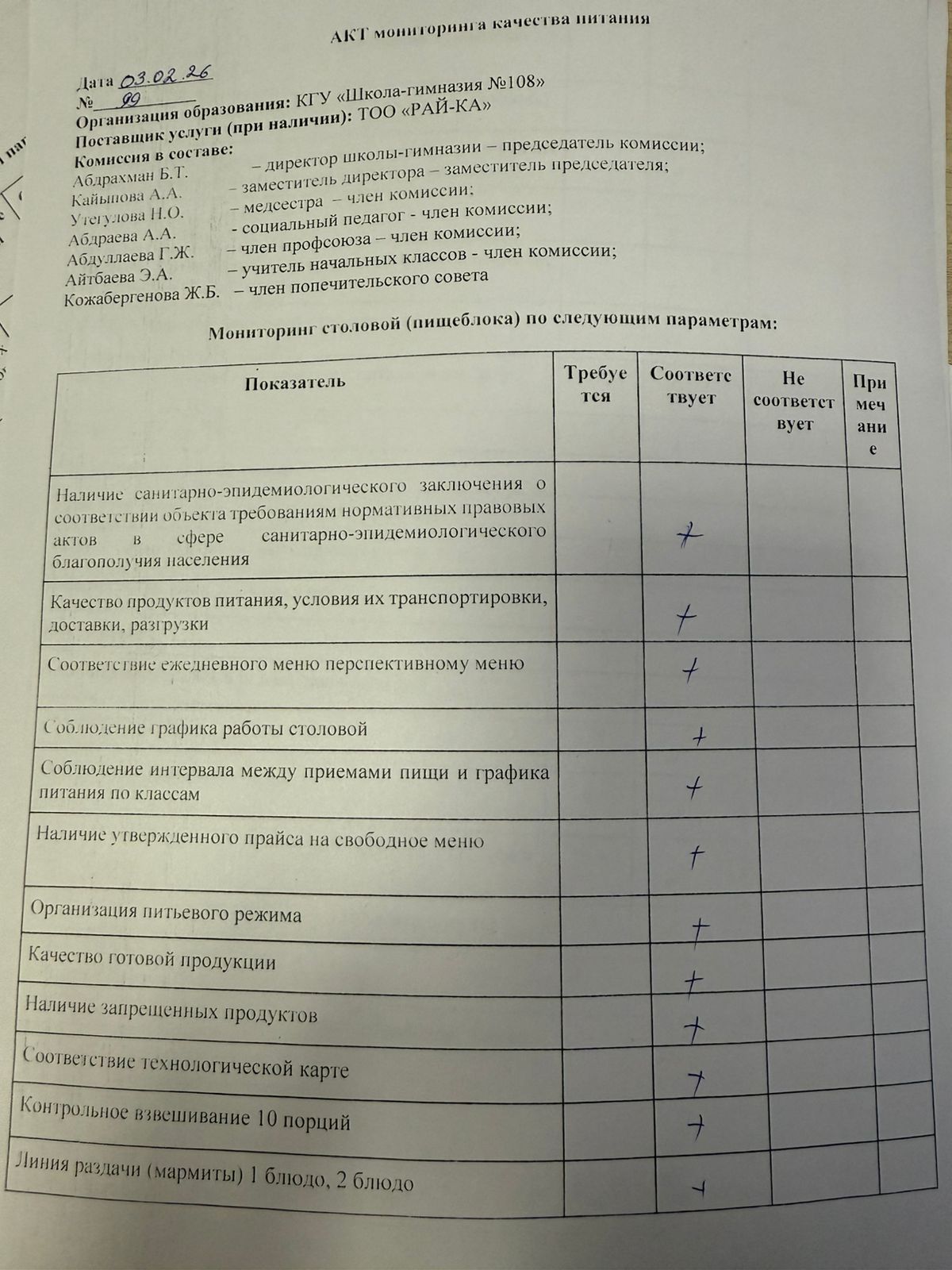Бракераж комиссия жұмысы
